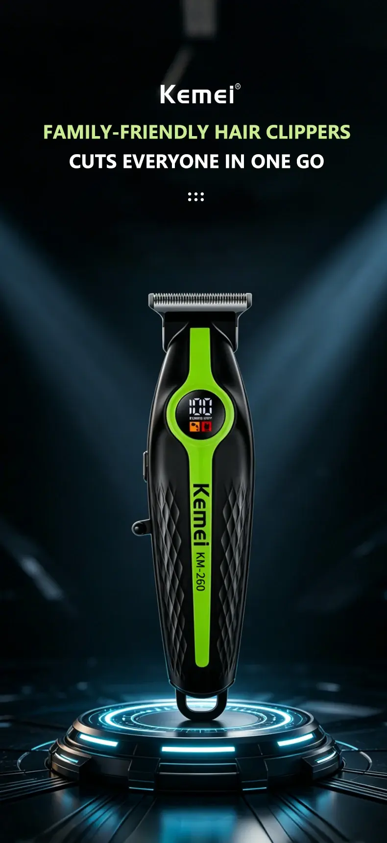 Kemei KM-260 – Tondeuse puissante avec moteur 7200RPM Rechargeable avec Écran LED et Batterie 1200mAh Kemei KM-260 – Tondeuse puissante avec moteur 7200RPM Rechargeable avec Écran LED et Batterie 1200mAh tondeuse kemei