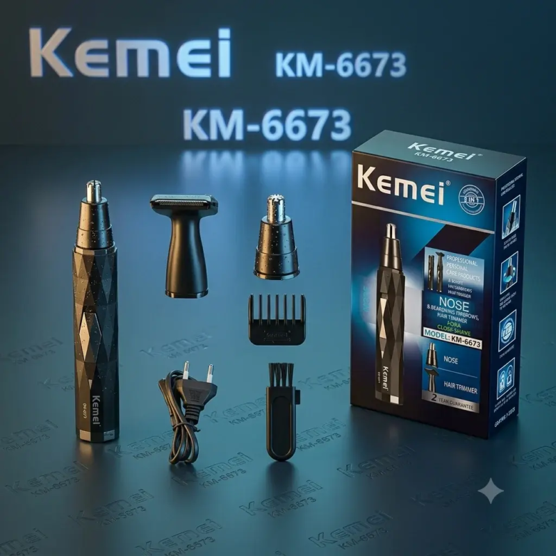Kemei KM-6673 – Tondeuse Multifonction 2-en-1 pour Nez, Oreilles et Finitions de Précision Tondeuse multifonction