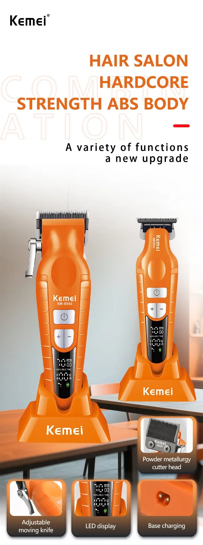 Kemei KM-8543 – Kit Professionnel de Coiffure 18-en-1 double tondeuse Tondeuse professionnelle