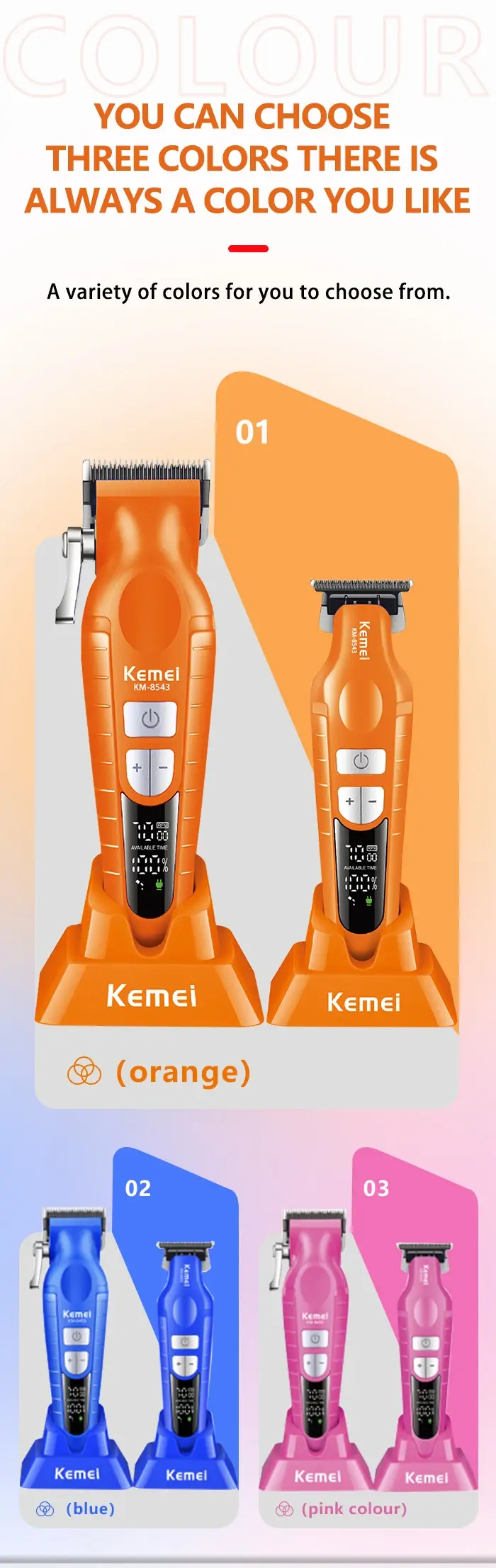 Kemei KM-8543 – Kit Professionnel de Coiffure 18-en-1 double tondeuse Tondeuse professionnelle
