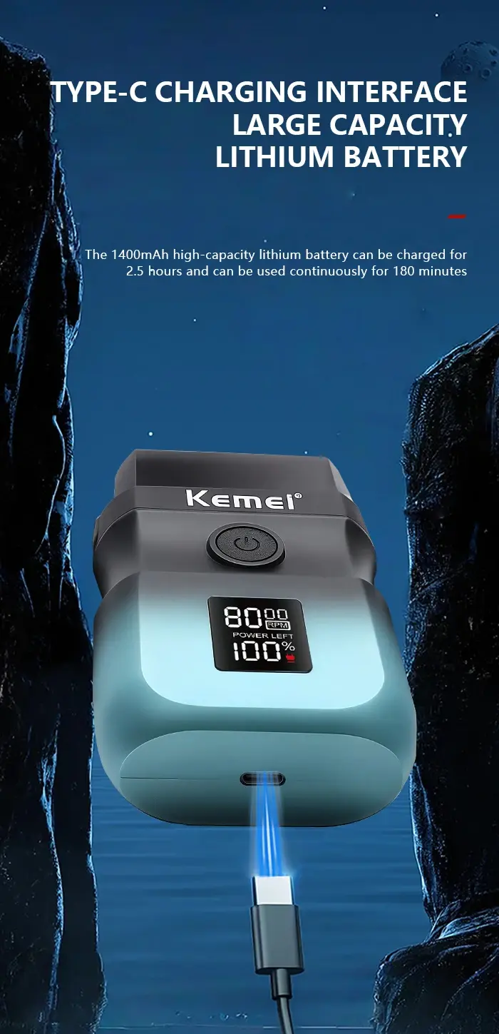 KEMEI Km-t420 Rasoir à barbe 1400mAh Lames en acier inoxydable 8000RPM KEMEI Km-t420 Rasoir à barbe 1400mAh Lames en acier inoxydable 8000RPM