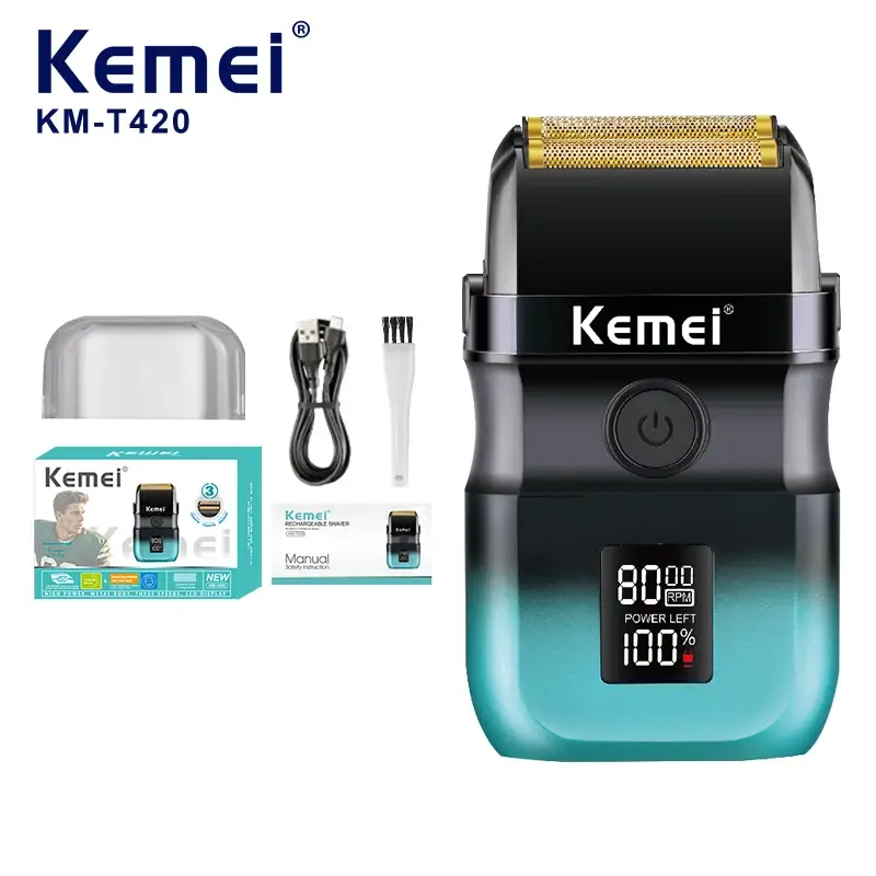 KEMEI Km-t420 Rasoir à barbe 1400mAh Lames en acier inoxydable 8000RPM