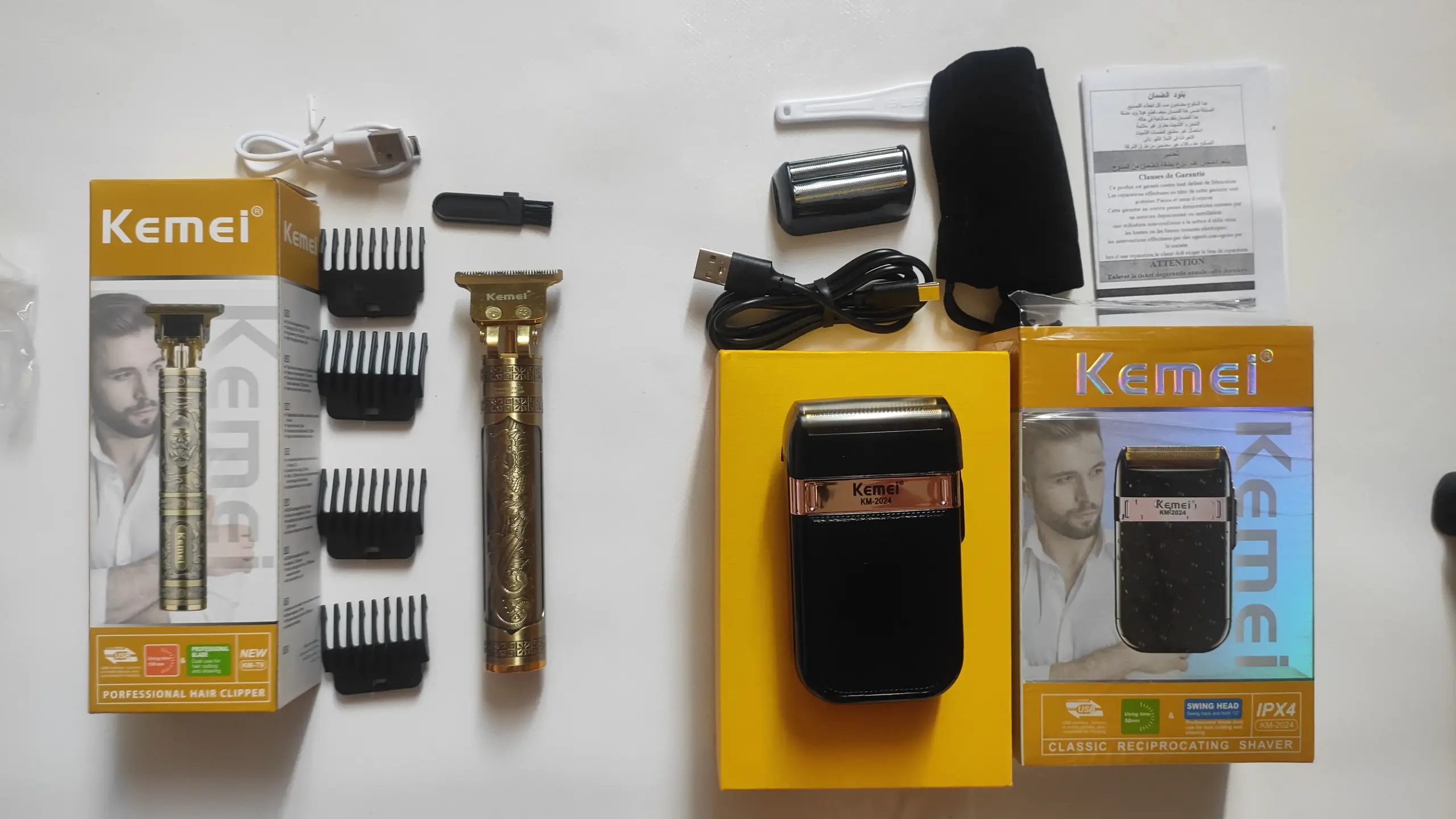 Pack Kemei KM-T9 + Kemei KM-2024 – Tondeuse Professionnelle de Précision et Rasoir Électrique Double Lame Tondeuse multifonction