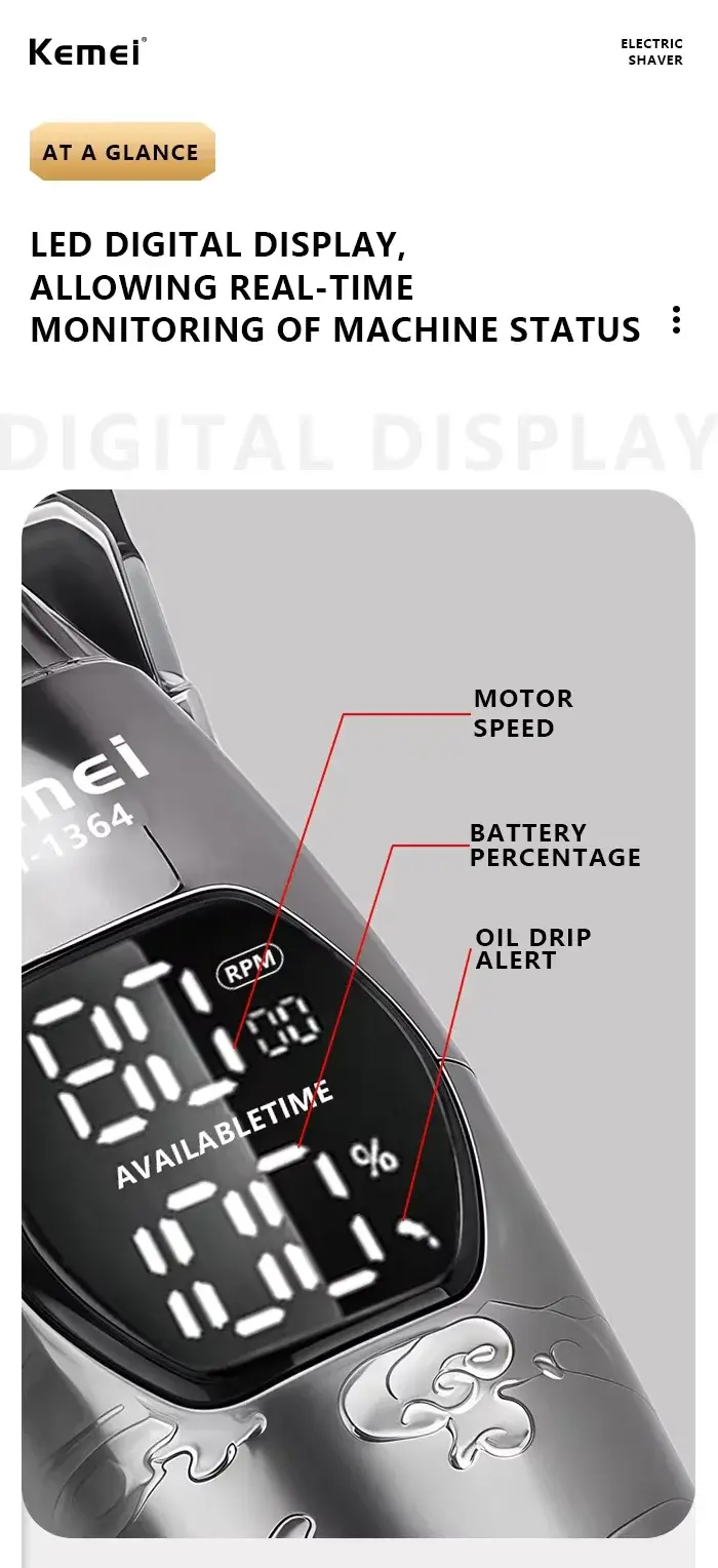 Kemei KM-1364 – Tondeuse Professionnelle Rechargeable 5 W avec Écran LED et Base de Recharge Kemei KM-1364 – Tondeuse Professionnelle Rechargeable 5 W avec Écran LED et Base de Recharge tondeuse avec bras