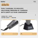Kemei KM-1364 – Tondeuse Professionnelle Rechargeable 5 W avec Écran LED et Base de Recharge tondeuse avec bras