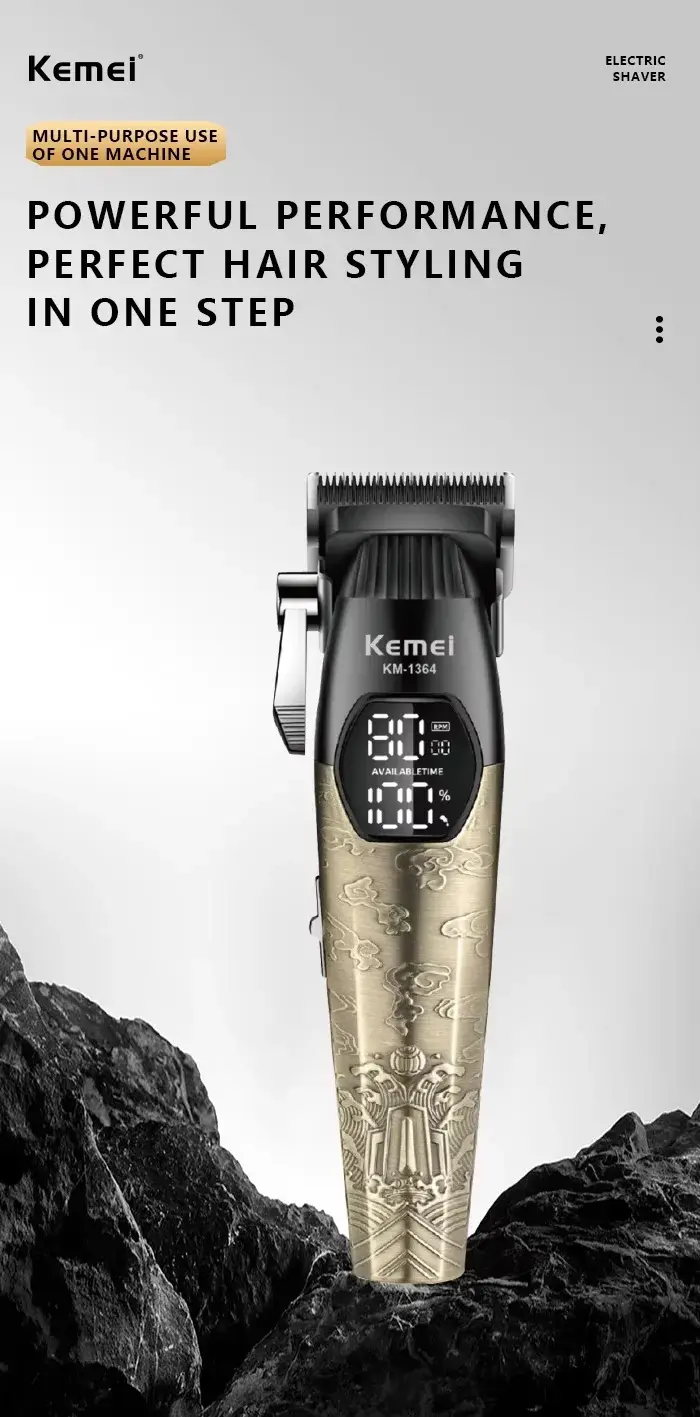 Kemei KM-1364 – Tondeuse Professionnelle Rechargeable 5 W avec Écran LED et Base de Recharge Kemei KM-1364 – Tondeuse Professionnelle Rechargeable 5 W avec Écran LED et Base de Recharge tondeuse avec bras