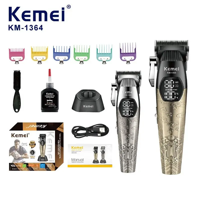 Kemei KM-1364 – Tondeuse Professionnelle Rechargeable 5 W avec Écran LED et Base de Recharge tondeuse avec bras