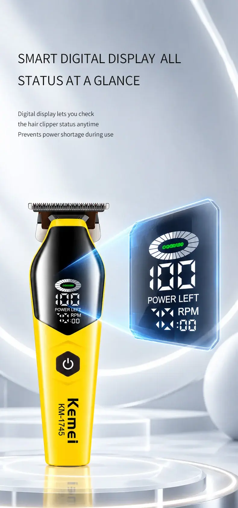 Kemei KM-1745 – Tondeuse Professionnelle Rechargeable avec Écran Numérique et Moteur 7 200 tr/min Kemei KM-1745 – Tondeuse Professionnelle Rechargeable avec Écran Numérique et Moteur 7 200 tr/min
