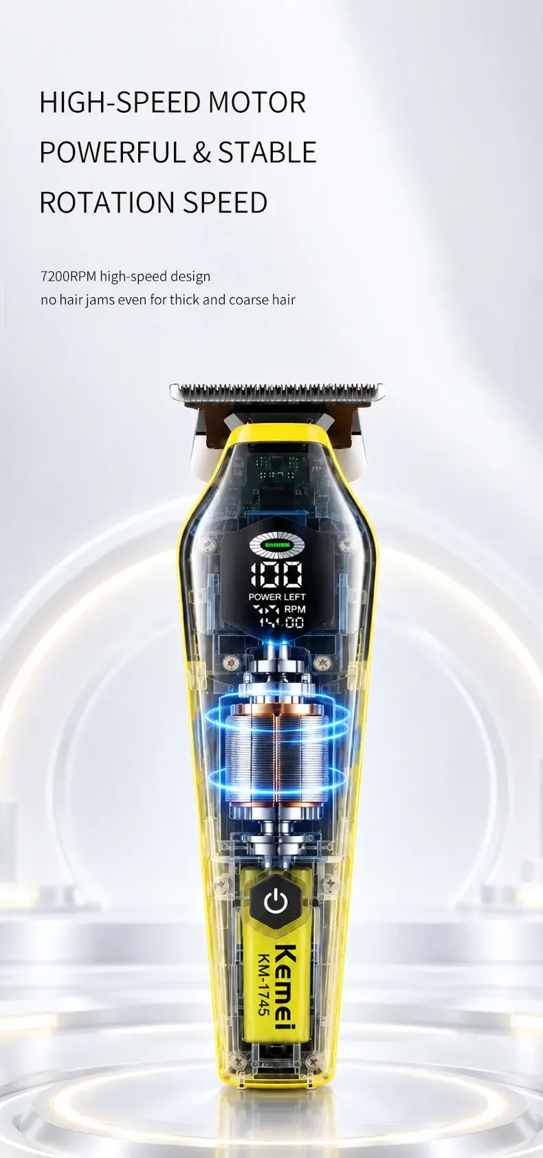 Kemei KM-1745 – Tondeuse Professionnelle Rechargeable avec Écran Numérique et Moteur 7 200 tr/min Kemei KM-1745 – Tondeuse Professionnelle Rechargeable avec Écran Numérique et Moteur 7 200 tr/min