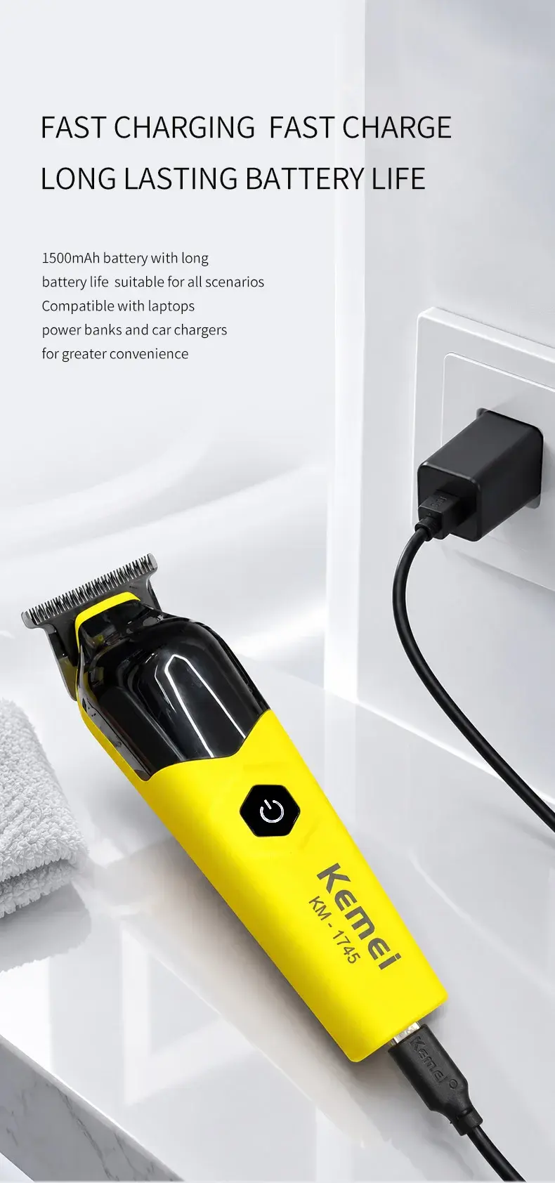 Kemei KM-1745 – Tondeuse Professionnelle Rechargeable avec Écran Numérique et Moteur 7 200 tr/min Kemei KM-1745 – Tondeuse Professionnelle Rechargeable avec Écran Numérique et Moteur 7 200 tr/min