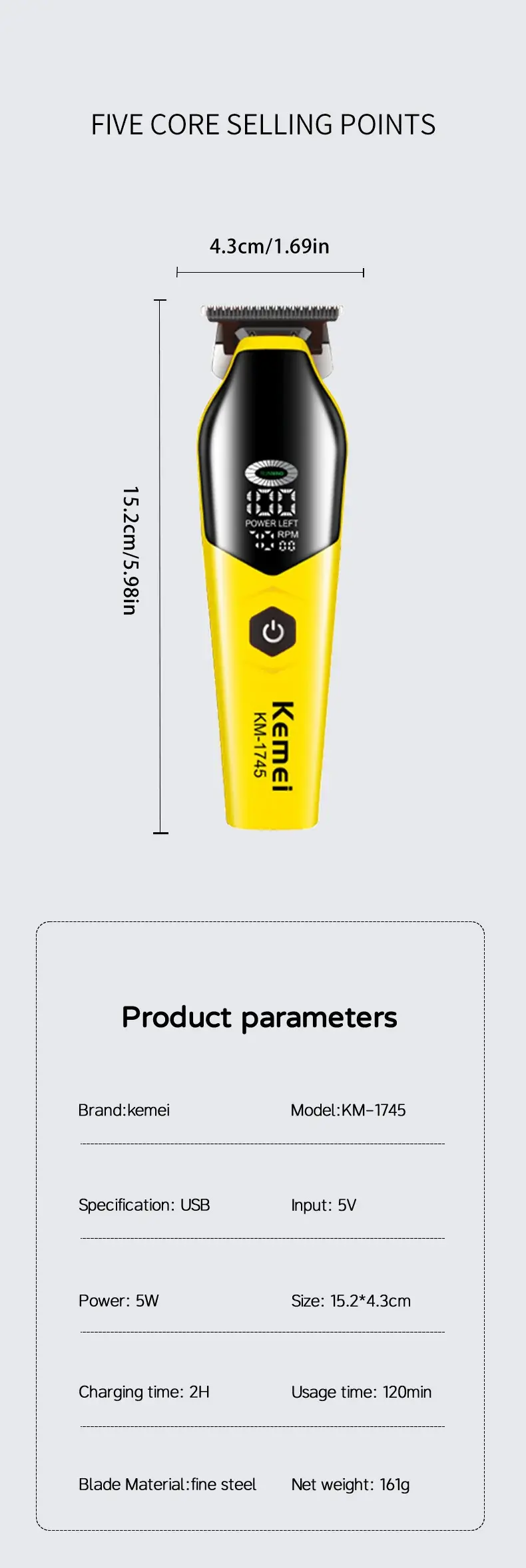 Kemei KM-1745 – Tondeuse Professionnelle Rechargeable avec Écran Numérique et Moteur 7 200 tr/min Kemei KM-1745 – Tondeuse Professionnelle Rechargeable avec Écran Numérique et Moteur 7 200 tr/min