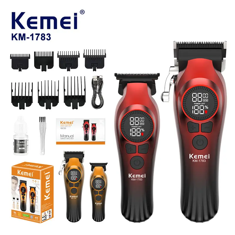 Kemei KM-1783 – Kit de 2 Tondeuses Professionnelles Rechargeables avec Écrans Numériques kit tondeuse pack tondeuse