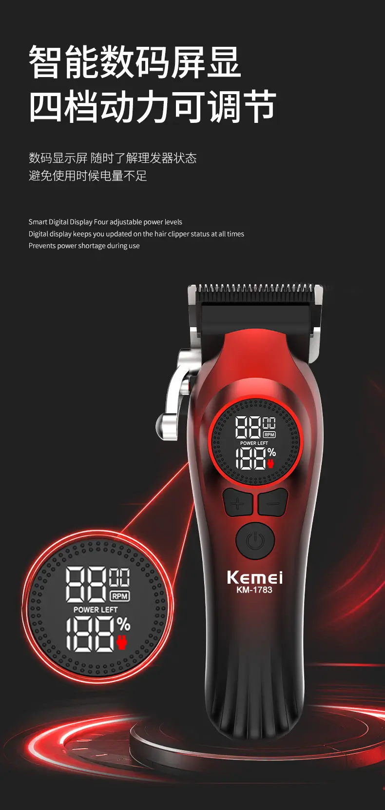 Kemei KM-1783 – Kit de 2 Tondeuses Professionnelles Rechargeables avec Écrans Numériques kit tondeuse pack tondeuse