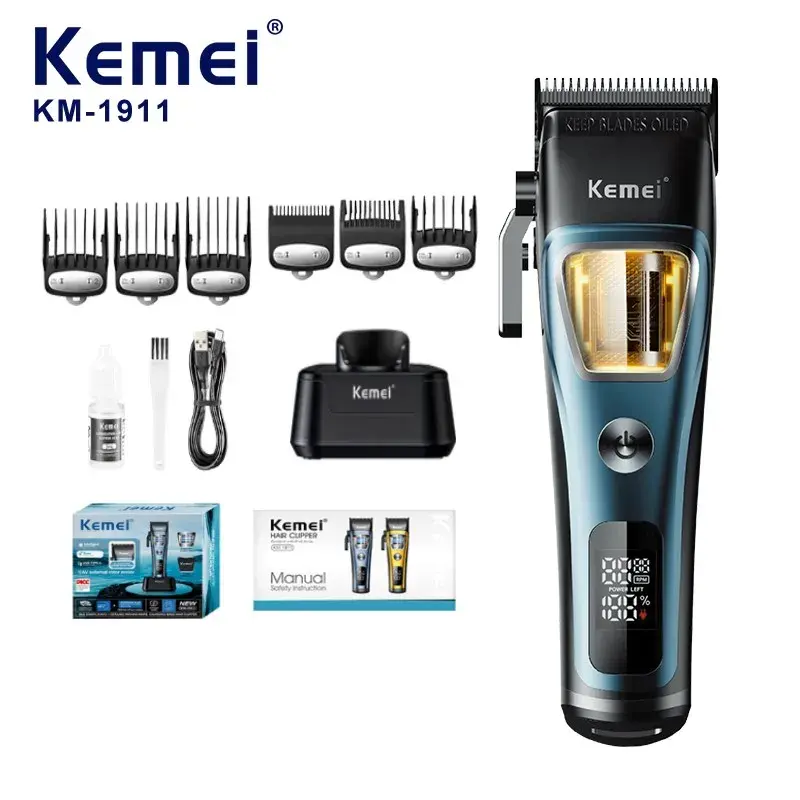Kemei KM-1911 – Tondeuse Professionnelle Brushless avec Lame DLC et Base de Recharge