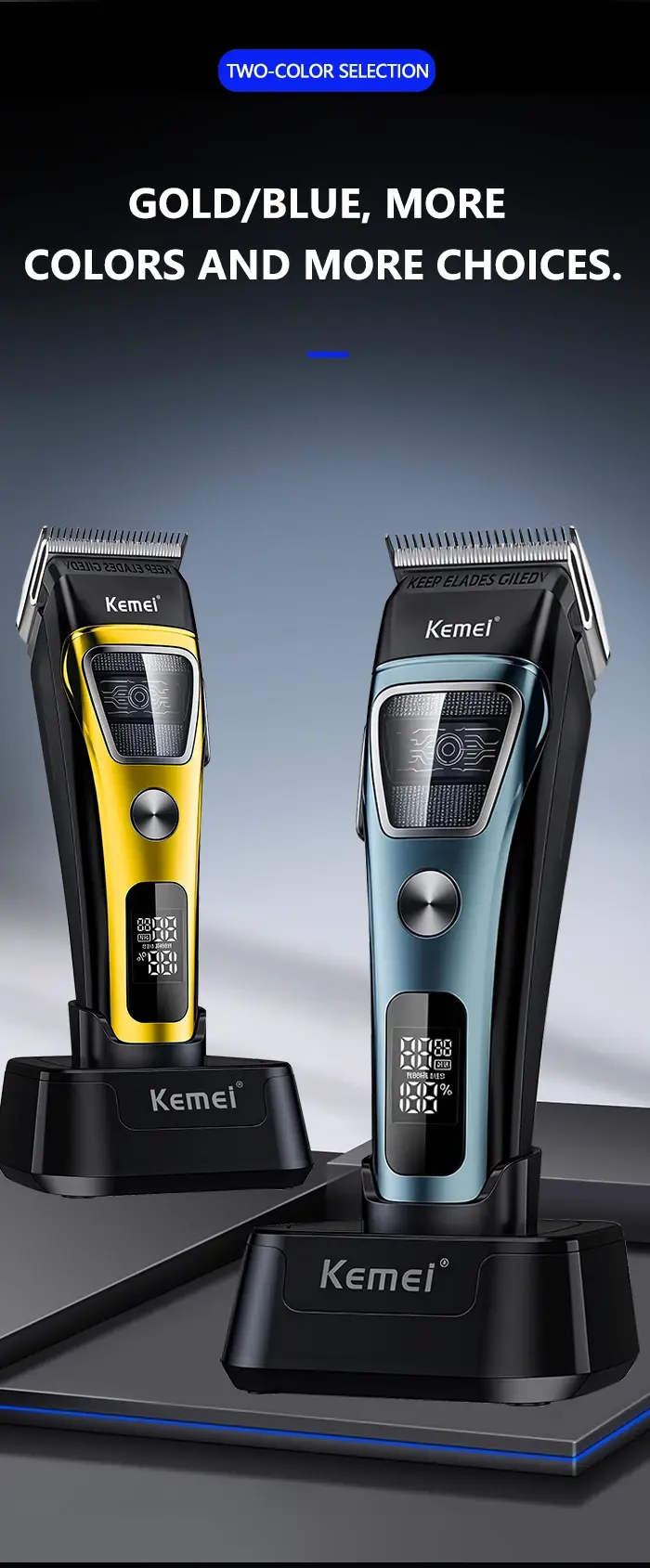 Kemei KM-1911 – Tondeuse Professionnelle Brushless avec Lame DLC et Base de Recharge tondeuse degradé Tondeuse professionnelle