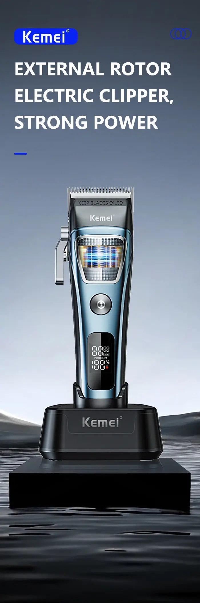 Kemei KM-1911 – Tondeuse Professionnelle Brushless avec Lame DLC et Base de Recharge tondeuse degradé Tondeuse professionnelle