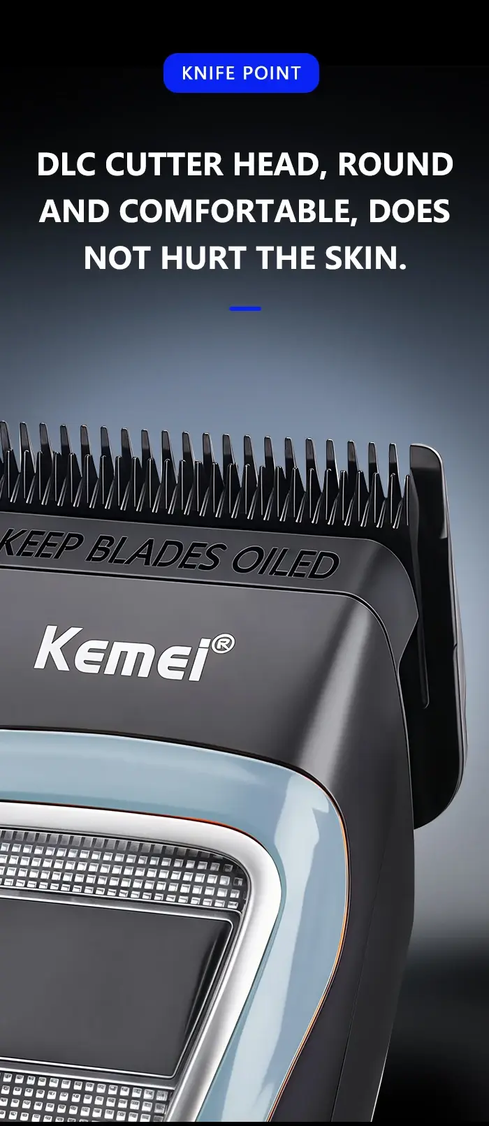 Kemei KM-1911 – Tondeuse Professionnelle Brushless avec Lame DLC et Base de Recharge tondeuse degradé Tondeuse professionnelle